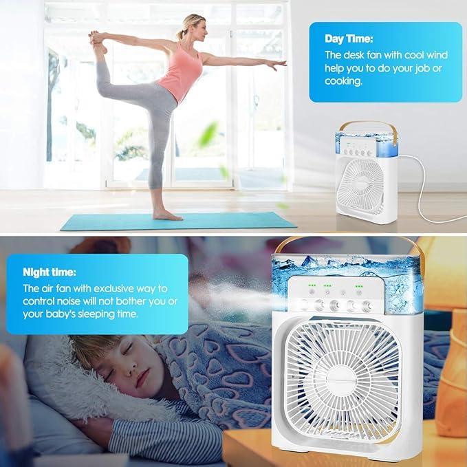 Portable Air Conditioner Fan USB Electric Fan with LED Night Light, Fine Mist Water, and Humidifier Function | Led Night Light Water Mist - 10 inch Big Size