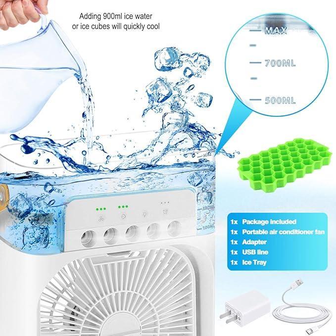 Portable Air Conditioner Fan USB Electric Fan with LED Night Light, Fine Mist Water, and Humidifier Function | Led Night Light Water Mist - 10 inch Big Size