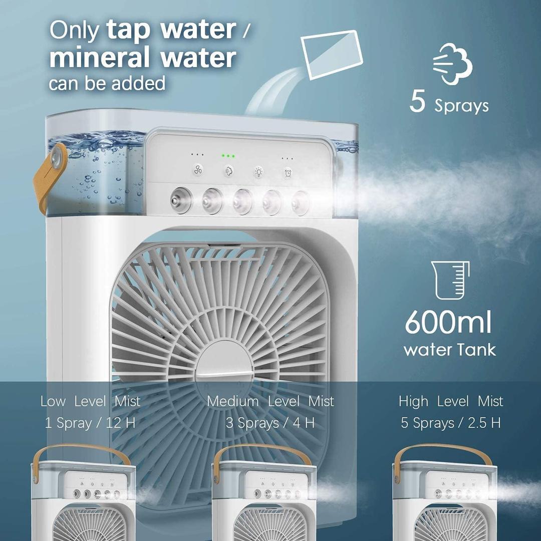 Portable Air Conditioner Fan USB Electric Fan with LED Night Light, Fine Mist Water, and Humidifier Function | Led Night Light Water Mist - 10 inch Big Size
