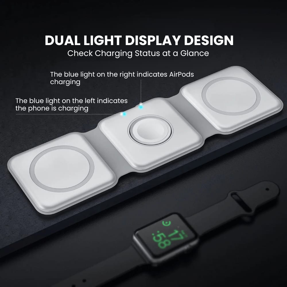 3 in 1 Magnetic Foldable Wireless Charging Station 15W Fast Charger for iPhone, AirPods & Smartwatch