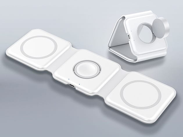 3 in 1 Magnetic Foldable Wireless Charging Station 15W Fast Charger for iPhone, AirPods & Smartwatch