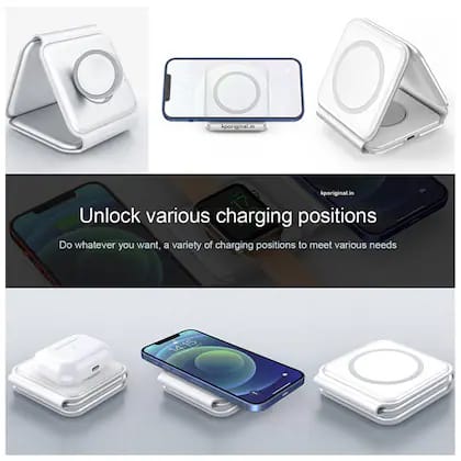 3 in 1 Magnetic Foldable Wireless Charging Station 15W Fast Charger for iPhone, AirPods & Smartwatch