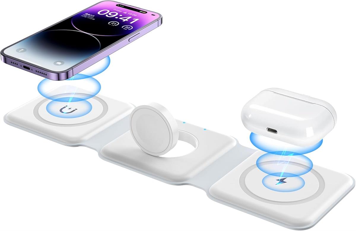 3 in 1 Magnetic Foldable Wireless Charging Station 15W Fast Charger for iPhone, AirPods & Smartwatch