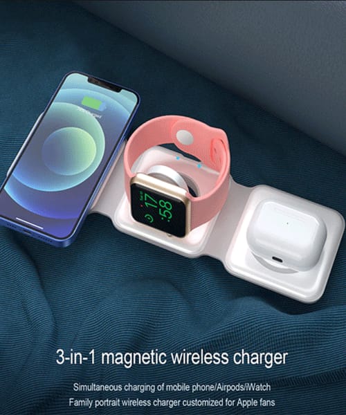 3 in 1 Magnetic Foldable Wireless Charging Station 15W Fast Charger for iPhone, AirPods & Smartwatch
