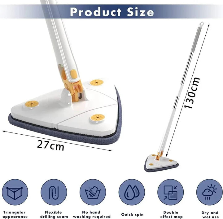 360° Rotatable Triangle Mop – Adjustable Long Handle Floor & Wall Cleaner