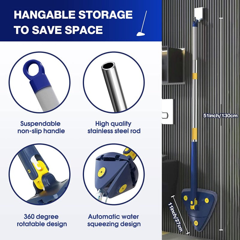 360° Rotatable Triangle Mop – Adjustable Long Handle Floor & Wall Cleaner